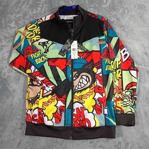 Reason Brand Mens Comic Book Pop Art Track Jacket Multi Color Medium NEW